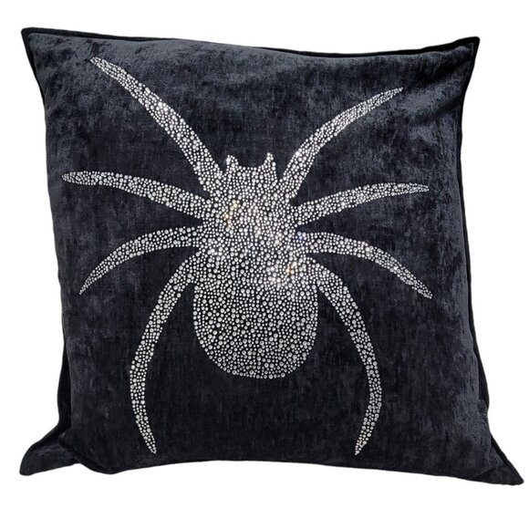 Magaschoni‎ Black Halloween Square Shape Pillow Spider Velvet Rhinestones Bling - Picture 1 of 9